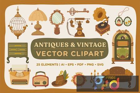 Antique & Vintage Home Decor Vector Clipart Pack XSPY53T 1