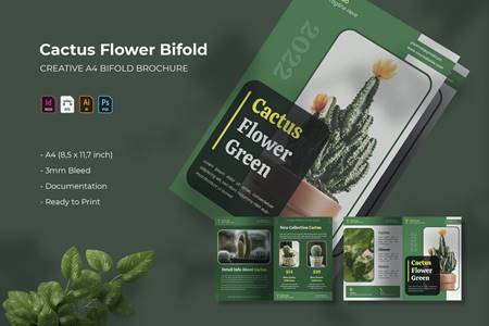 Freepsdvn.com 2112139 Template Cactus Flower Green Bifold Brochure X5ga34h Cover