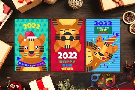 Happy New Year Greeting Cards Set With Tiger 6VLL2LA