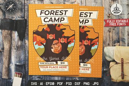 FreePsdVn.com 2202090 TEMPLATE forest camp travel poster with squirrel and tree e7qf8cj cover
