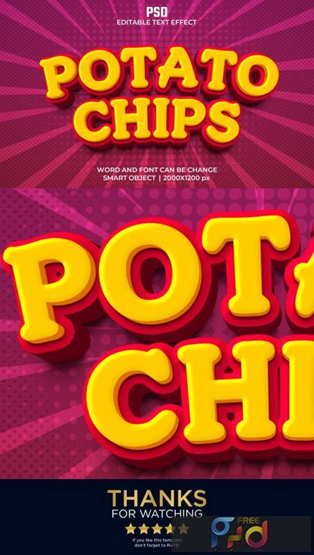 Potato chips 3d Editable Text Effect Premium PSD with Background 36351241 1