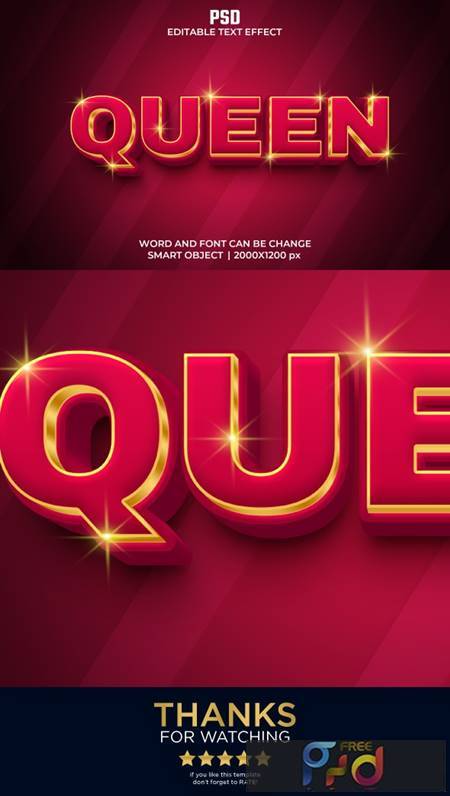 Queen 3d Editable Text Effect Style Premium PSD with Background 36319236 1