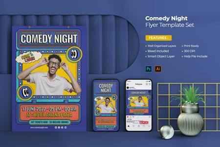 FreePsdVn.com 2205048 TEMPLATE comedy night flyer template set ysupvhz cover