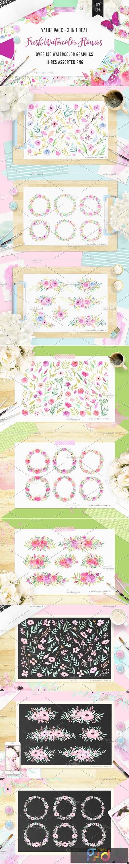 FreePsdVn.com 2205244 STOCK 3 in 1 pack watercolor flowers 695468