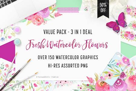 FreePsdVn.com 2205244 STOCK 3 in 1 pack watercolor flowers 695468 cover