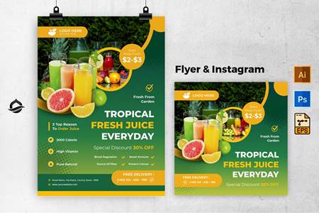 FreePsdVn.com 2206182 TEMPLATE tropical fresh juice flyer instagram post 72m56dy cover