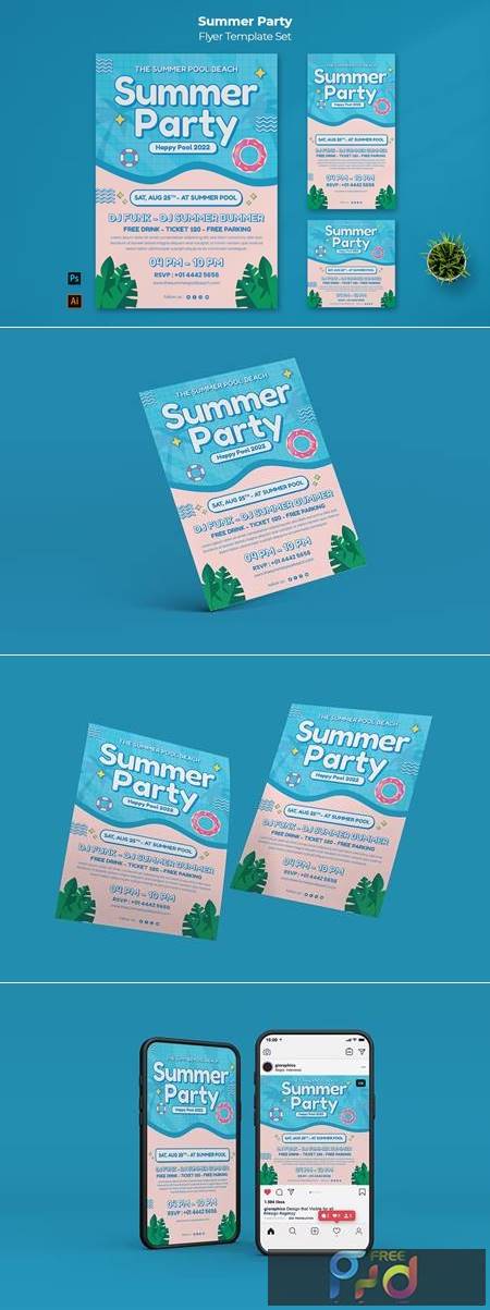 Summer Party Flyer Set Template HMMF65T 1