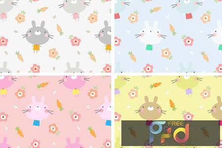 Bunny and Flowers Seamless Pattern 7F8XTYJ 1