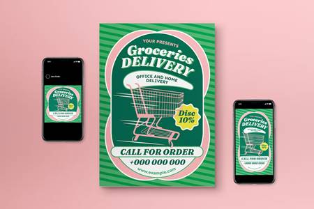 FreePsdVn.com 2209479 TEMPLATE green flat design grocery delivery flyer set fmh9qke cover