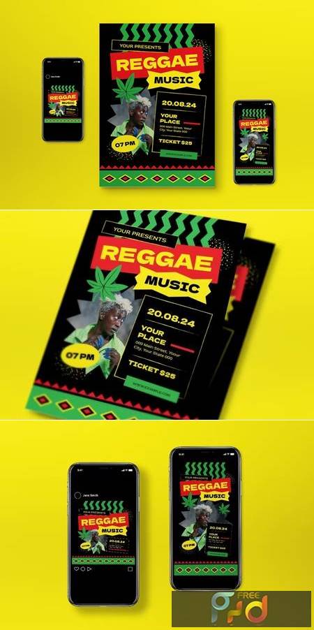 FreePsdVn.com 2209480 TEMPLATE green flat design reggae music flyer set tbz8a87