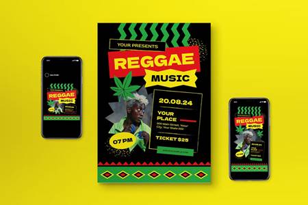 FreePsdVn.com 2209480 TEMPLATE green flat design reggae music flyer set tbz8a87 cover