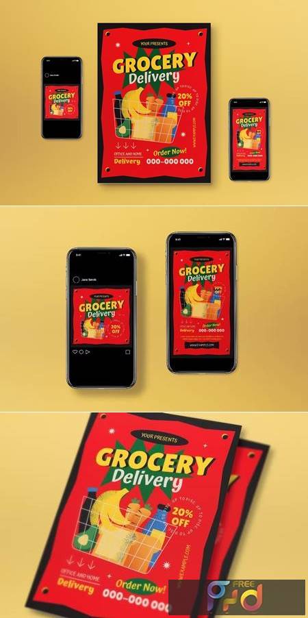 Red Flat Design Grocery Delivery Flyer Set A5QMQDF 1