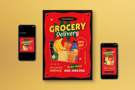 FreePsdVn.com 2210006 TEMPLATE red flat design grocery delivery flyer set a5qmqdf cover