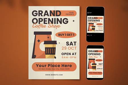 FreePsdVn.com 2210161 TEMPLATE grand opening coffee shop flyer set 9se3pe4 cover
