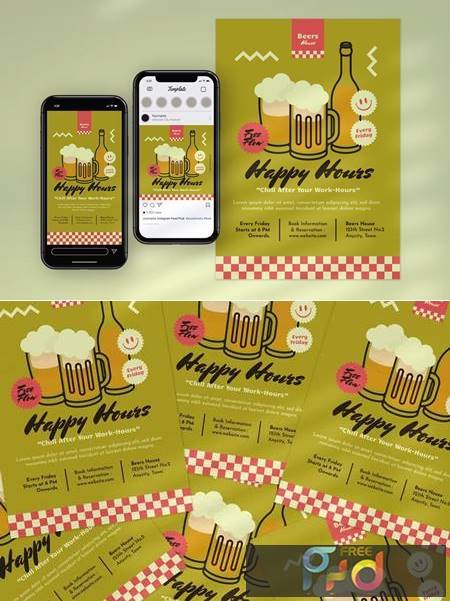 Flyer Beer Happy Hours With Line Illustration 3ZPEGJE 1