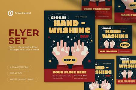 FreePsdVn.com 2211529 TEMPLATE green flat design global handwashing flyer set cnjgr8m cover