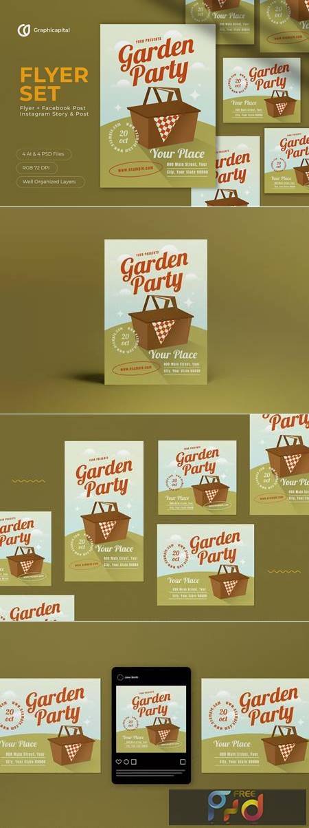 FreePsdVn.com 2212030 TEMPLATE orange flat design garden party flyer set g226fgy