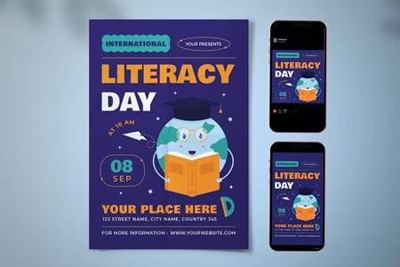 Freepsdvn.com 2212093 Template World Literacy Day Flyer Set Xnjkqp2 Cover