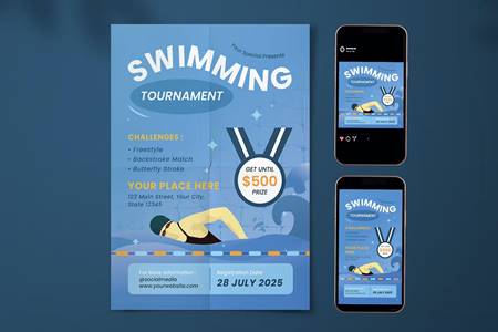 Freepsdvn.com 2212411 Template Swimming Tournament Flyer Set Pzjgxmm Cover