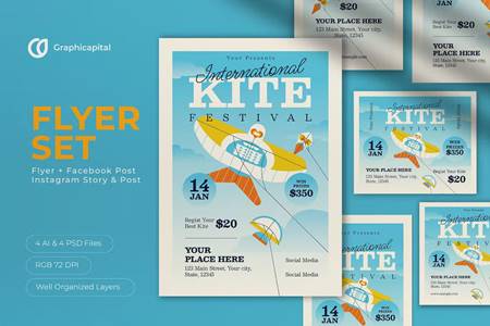 FreePsdVn.com 2301001 TEMPLATE blue international kite festival flyer set s99sjc5 cover
