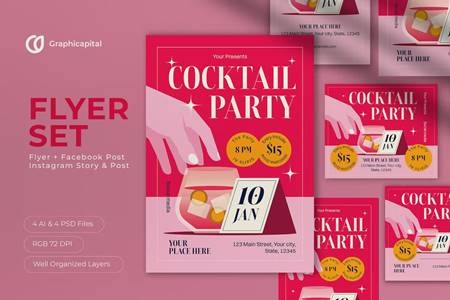 FreePsdVn.com 2301030 TEMPLATE red modern cocktail party flyer set swe3k6m cover