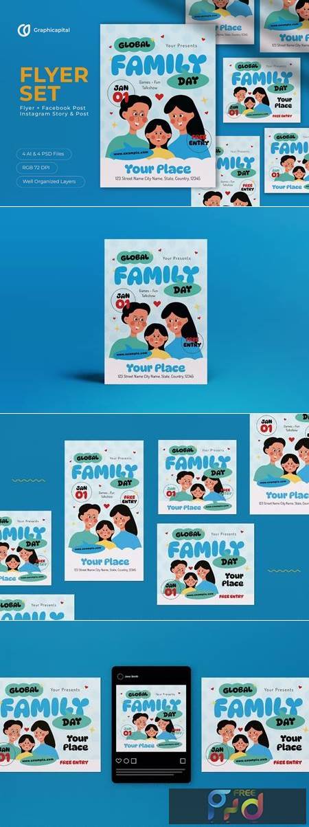 FreePsdVn.com 2301261 TEMPLATE blue flat design global family day flyer set 85ytffg