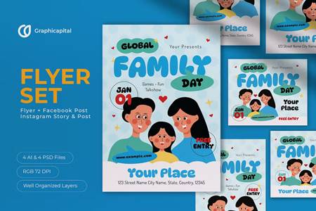 FreePsdVn.com 2301261 TEMPLATE blue flat design global family day flyer set 85ytffg cover