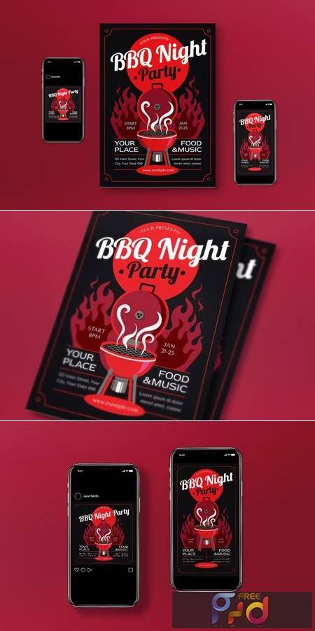 Black Modern BBQ Night Party Flyer Set NHAMU4N 1