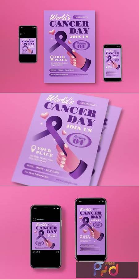 Purple 3D World Cancer Day Flyer Set 55N4XR7 1