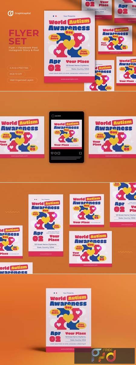 Pink World Autism Awareness Day Flyer Set PYTJRWZ 1