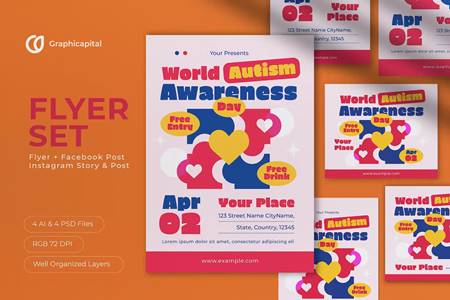 FreePsdVn.com 2302488 TEMPLATE pink world autism awareness day flyer set pytjrwz cover