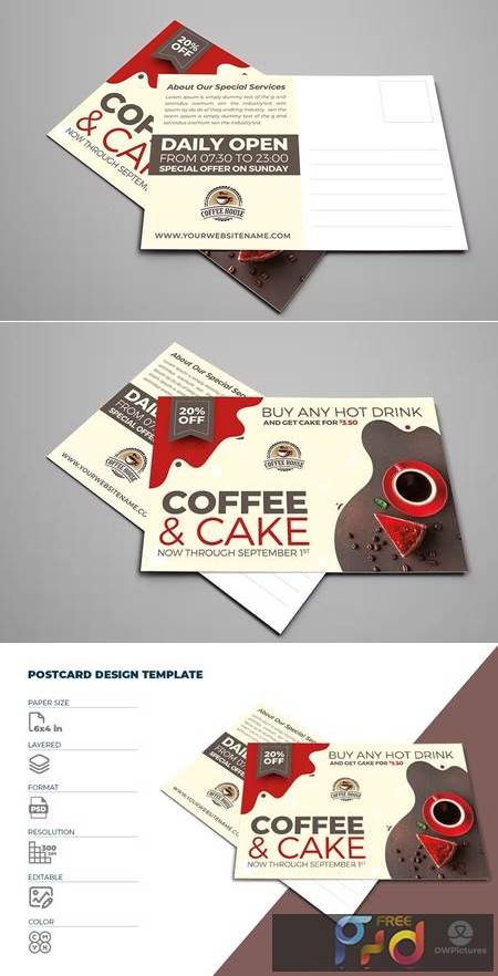 Coffee and Cake Postcard Template 74ENB7K 1