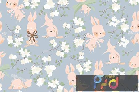 Vector Seamless Pattern with Funny Rabbits HLGYN7Y 1