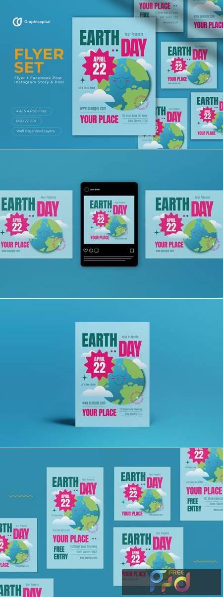 Blue Flat Design Earth Hour Day Flyer Set TYQFW8P 1