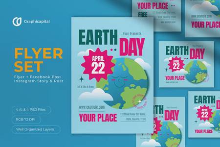 FreePsdVn.com 2303098 TEMPLATE blue flat design earth hour day flyer set tyqfw8p cover