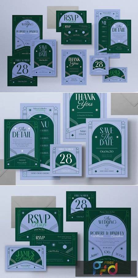 Green Art Deco Invitation Set Z7269MC 1