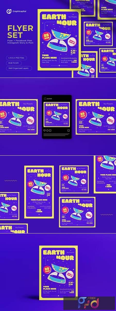Purple Modern Earth Hour Day Flyer Set MQBVF3C 1