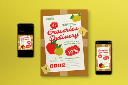 FreePsdVn.com 2303314 TEMPLATE brown grocery delivery flyer set btsa2pq cover