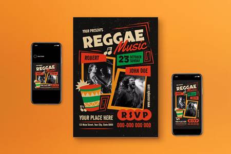 FreePsdVn.com 2303315 TEMPLATE brown reggae music festival flyer set mdz7zs5 cover