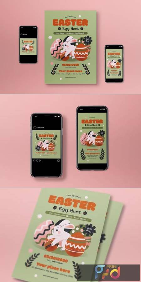 Green Flat Design Easter Egg Hunt Flyer Set MXPRNED 1