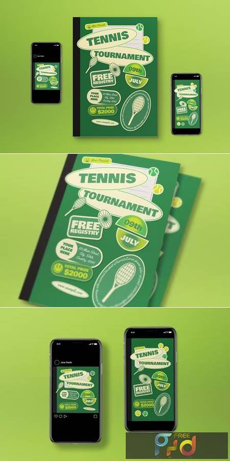 Green Retro Tennis Tournament Flyer Set TZ9YTR2 1