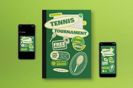 FreePsdVn.com 2303323 TEMPLATE green retro tennis tournament flyer set tz9ytr2 cover