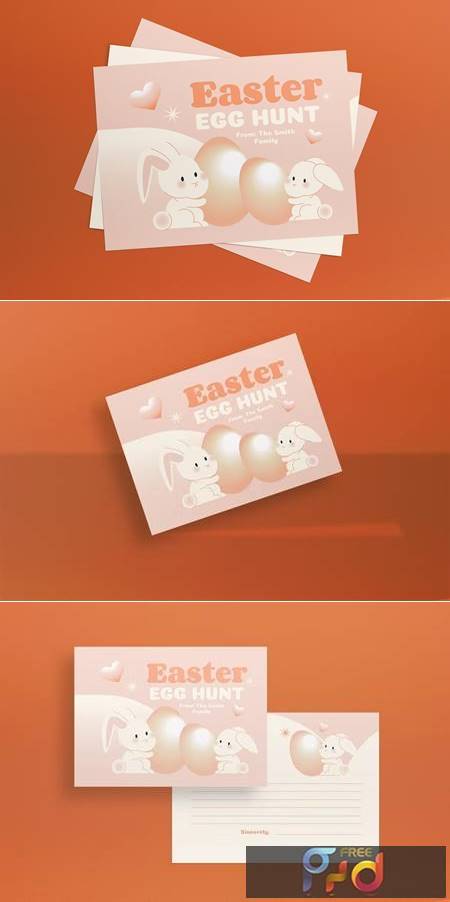 Peach Easter Egg Hunt Greeting Card Postcard WUEJNMQ 1