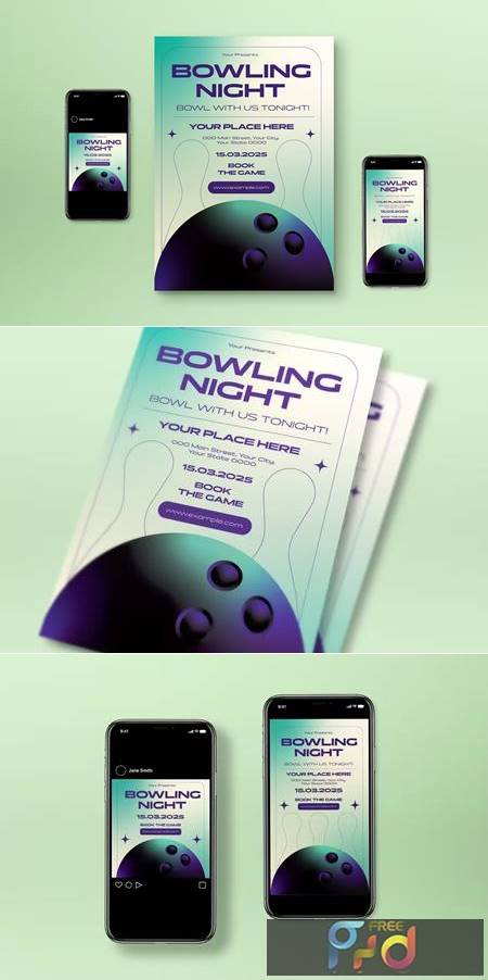Purple Gradient Bowling Night Flyer Set 2R5Q96L 1