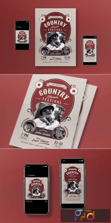 Red Retro Country Music Flyer Set LA97RXF 1