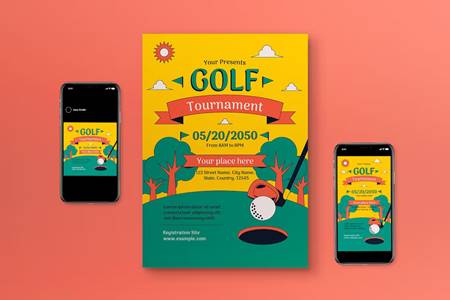 FreePsdVn.com 2303339 TEMPLATE yellow flat design golf tournament flyer set lemzh8f cover