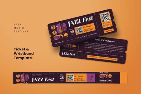 FreePsdVn.com 2303396 TEMPLATE jazz music festival ticket wristband set t7luep7 cover