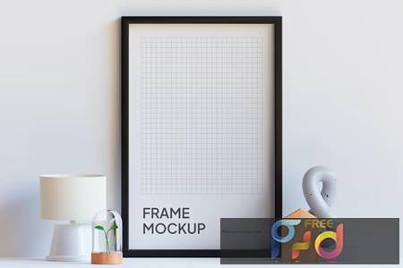 Photo Black Frame Mockup On Table With 3D Ornament 4NKZJTN 1