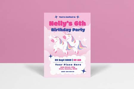 Freepsdvn.com 2304149 Template Pink Gradient Unicorn Birthday Party Invitation Ygjunwv Cover
