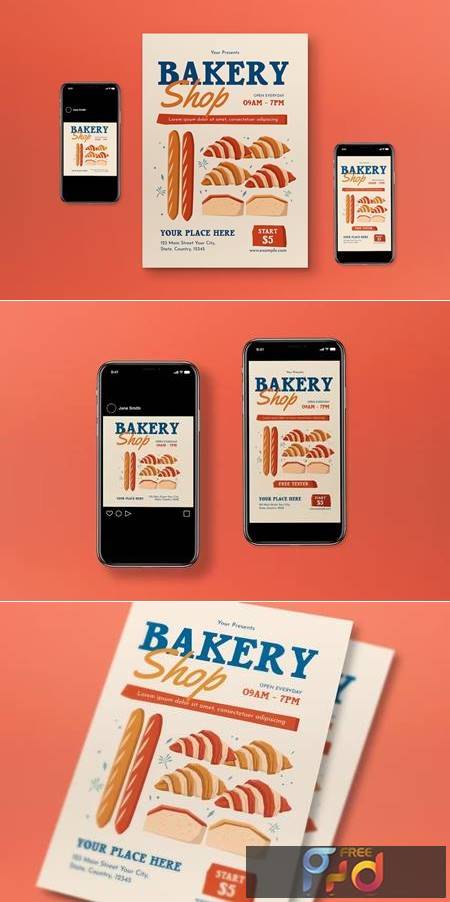 Beige Flat Design Bakery Shop Flyer Set LJKXXEK 1